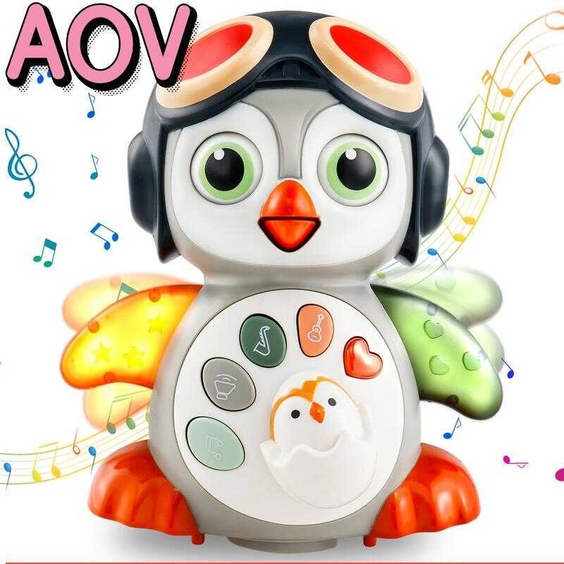 AOV Baby Musical Penguin Toys Light Up Crawling Walking Penguin Toys Tummy Time Toys Early Learning