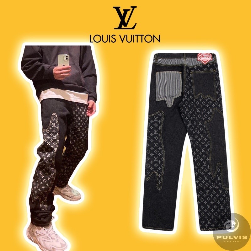 ️ คุณภาพสูง ] - Luon Vuituoi x Human Made Monogram Crazy Denim Pants, กางเกงยีนส ์ LV