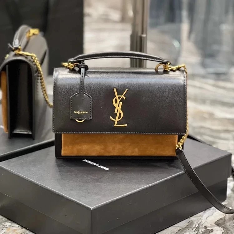 Ysl/saint Laurent สีดํา Frosted Gold Buckle ไม ้ จิ ้ มฟันรูปแบบใหม ่ ขนาดกลาง Sunset Sunset กระเป