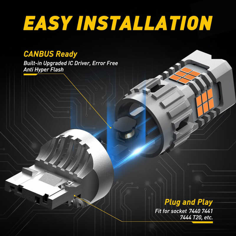 ❤ AUXITO 7440 ไม่มีไฮเปอร์แฟลช T20 Wy21w 1156 P21w Ba15s ไฟ Led สัญญาณเ