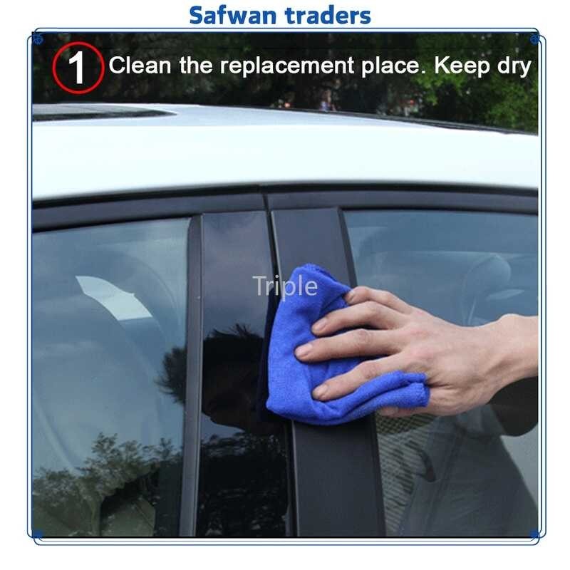❤ Safwan Traders 6Pcs Glossy Black Car Door Window Center Column BC Pillar Post Sticker Trim Mirr