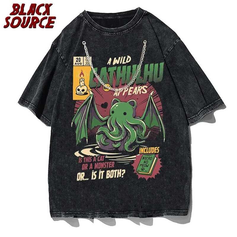 ▥ Cthulhu เสื้อยืดผู้ชาย O คอฤดูร้อน T เสื้อแขนสั้น Tees แฟชั่นเสื้อ ▥