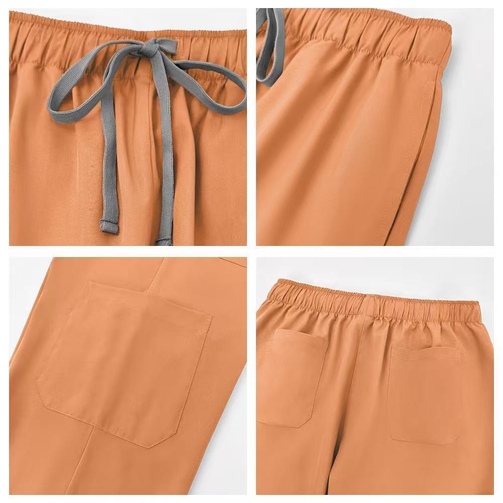 2025 สินค้าใหม่ NiaaHinn ผู้ชายผู้หญิง Unisex ยืด Anti-Wrinkle Breathable Matte ชุด, Matching Overalls White Doctor ชุดพยาบาล [แขนสั้นคอวีด้านบน + กางเกงทรงตรง] - รูปที่ 4