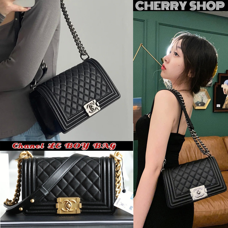 ♞ถูกที่สุด ของแท้ 100%/HOT Chanel LE BOY BAG ผู้หญิง/กระเป๋าสะพายข้าง/กระเป๋าสะพาย small&amp;medium&amp;lar