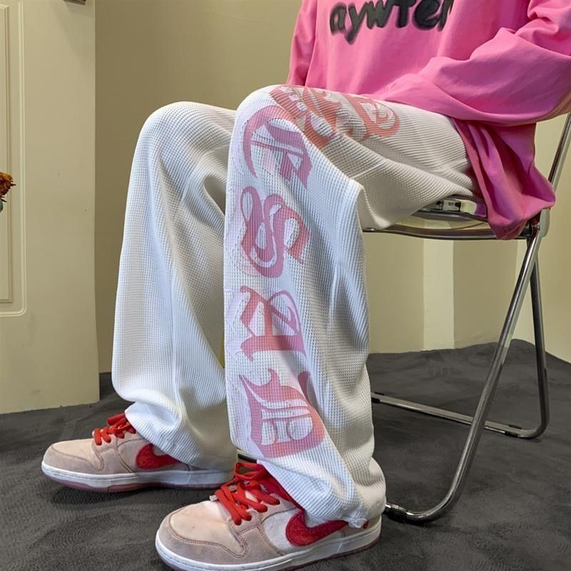 ♝-♝American Retro Waffle Pants Ins High Street Casual Pants