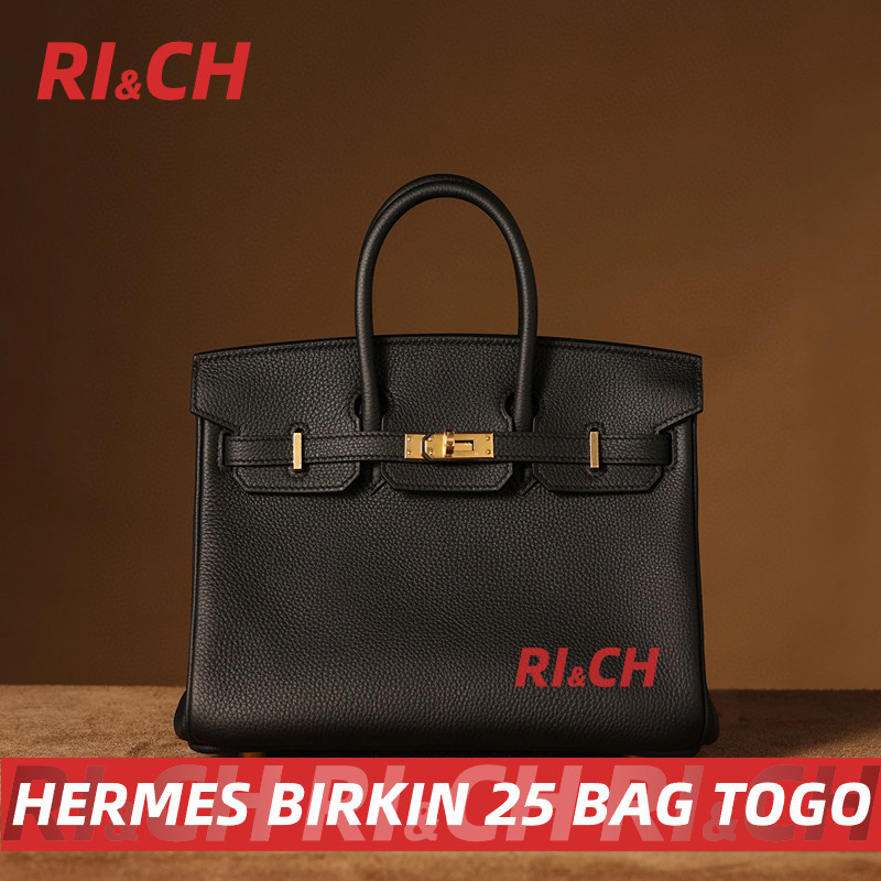 ♞,♘Hermes Hermès Birkin 25 Tote Bag Togo Cowhide Black #Rich ราคาถูกที่สุดใน Shopee แท้