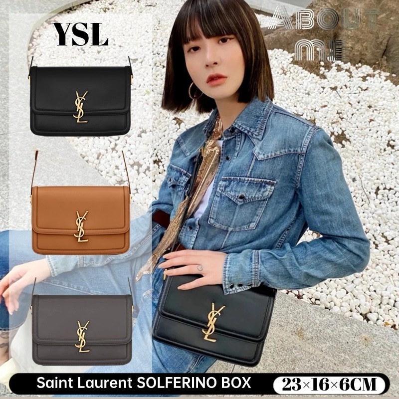 ♞,♘,♙นักบุญลอเรนต์ Saint Laurent SOLFERINO BOX Saint Laurent หนังกระเป๋าสะพายขนาดกลาง YSL สุภาพสตรี