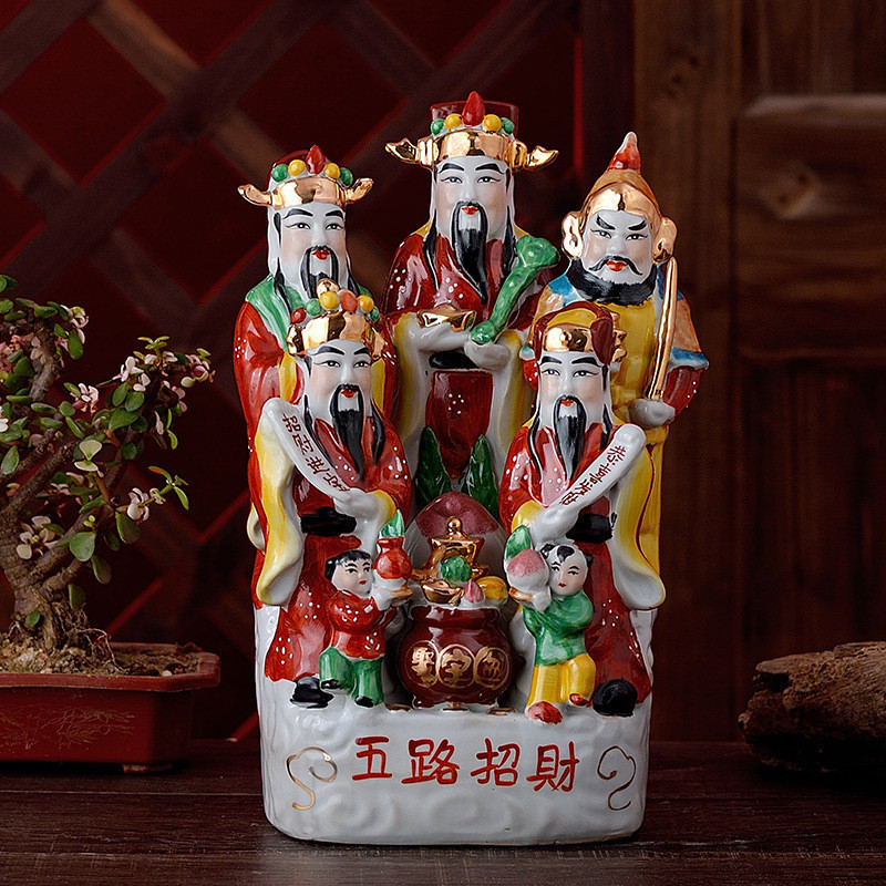 Ceramic Five Paths Wealth God Zhao Gongming Statue Handmade Colored Home Buddha Statue Decoration