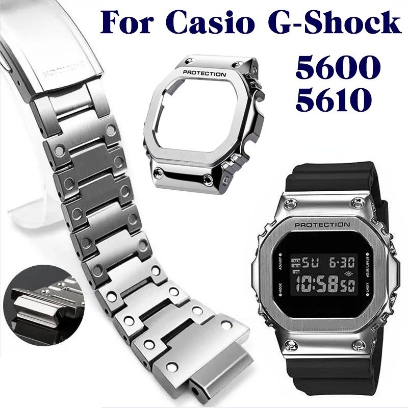เคสโลหะ พร้อมสายนาฬิกาข้อมือสเตนเลส สําหรับ Casio DW GW5000 DW5600 5610 GW5600E