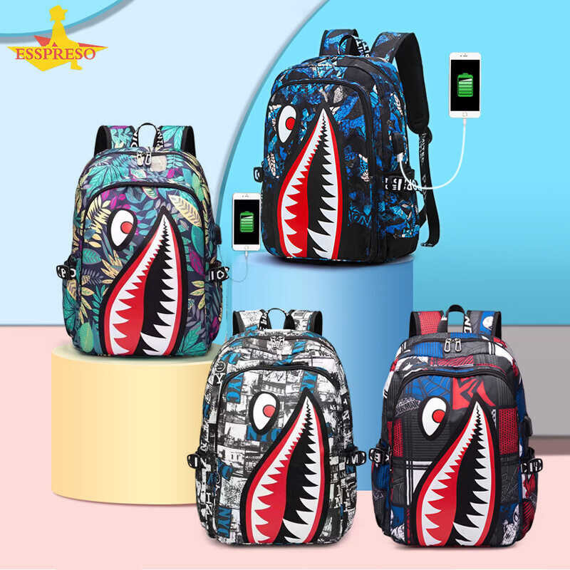 Esspreso Elementary School Students 3Rd To 6Th Grade School Bag Men's Trend Light Shark Simple Pers
