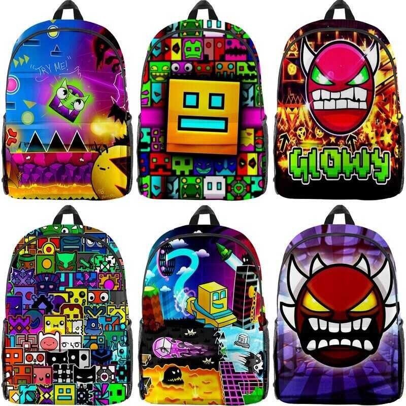 Dash Angry Geometry Backpacks Children Backpack Boys Girls Cartoon Bookbag Kids School Bag Travel M