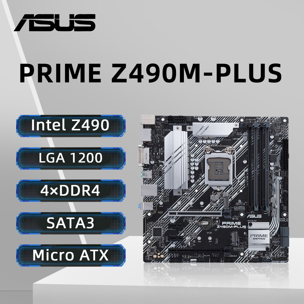 อุปกรณ์เสริมคอมพิวเตอร์ ASUS PRIME Z490M-PLUS ซ็อกเก็ตเมนบอร์ด 1200 รองรับ i9-10900K i7-10700F i5-10
