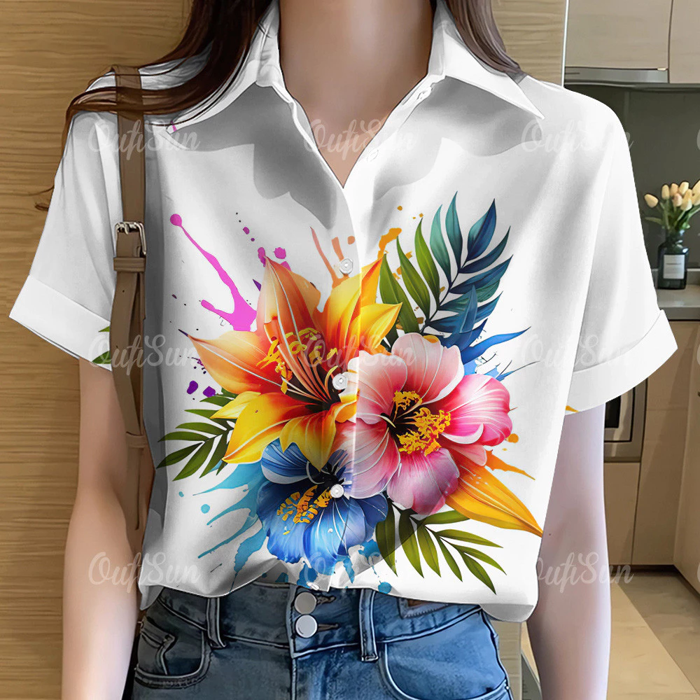 เสื้อผู้หญิงลายดอกไม้ เสื้อแขนสั้นฮาวายโอเวอร์ไซส์ 15 thumbnail 5