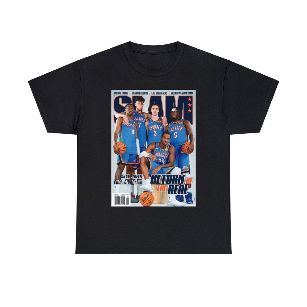 เสื้อยืด พิมพ์ลาย Shai SGA Josh Giddey Chet Holmgren Jalen OKC Thunder Slam Cover สําหรับผู้ชาย