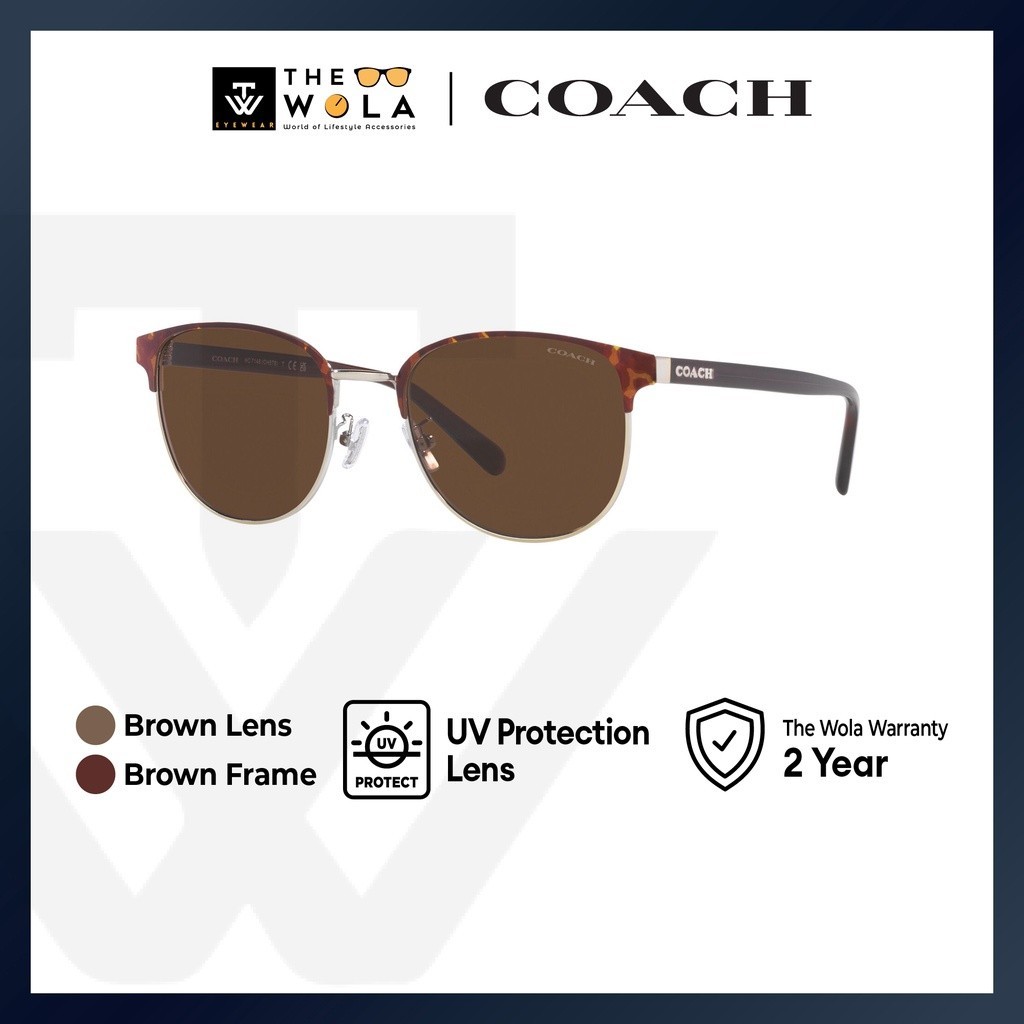 Coach แว่นตากันแดด กรอบโลหะ สีน้ําตาล สําหรับผู้ชาย - HC7148