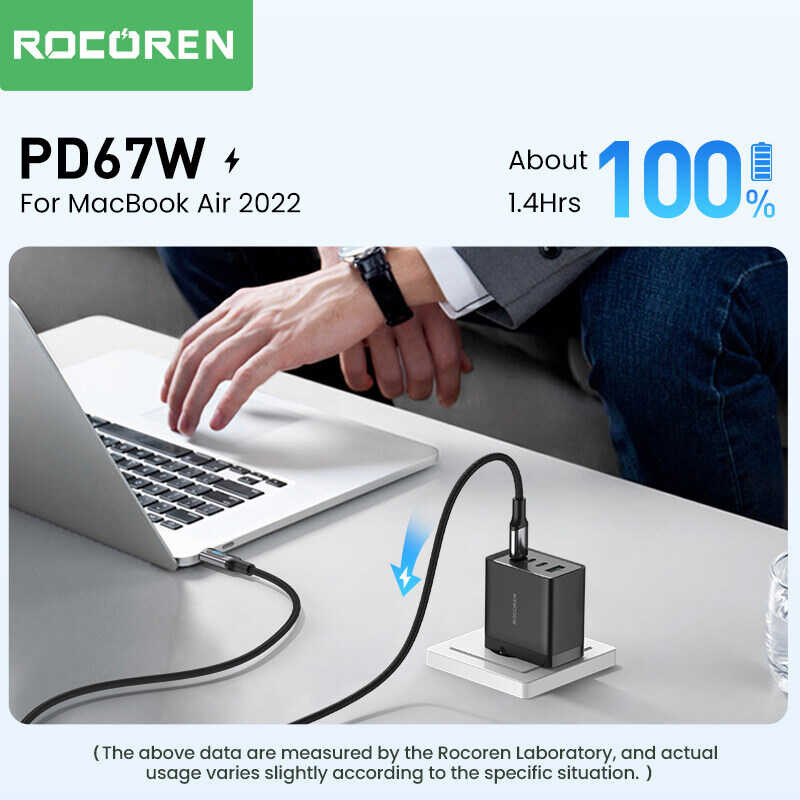 GaN Rocoren 67W Quick Charge QC3.0 USB Type C Fast Charger Adapter r