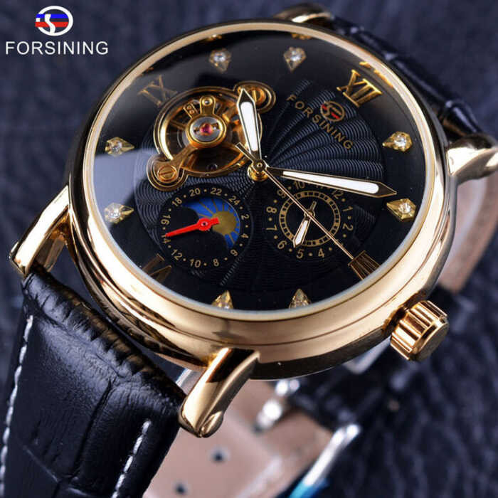 mechanical Forsining automatic men's classic watch brand business hinery leather strap watch. Men's 