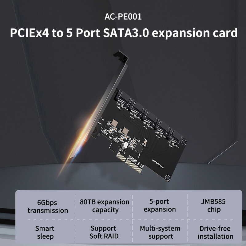 ถึง ACASIS Card 5 พอร์ต, 6 Gbps PCIe PCIE to Controller Expansion Card, SATA 3.0 soft Raid, ,