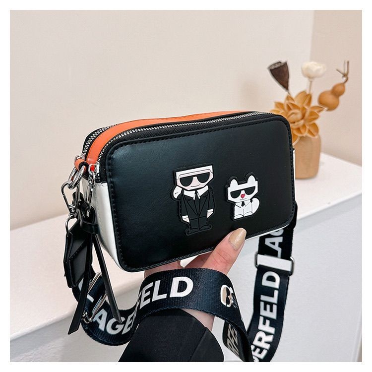 Karl Lagerfeld Cross-border 2024 Small Square Bag กระเป๋ากล้องแฟชั่นสายสะพายไหล่ตัวอักษรสีตัดกันอินเทรนด์