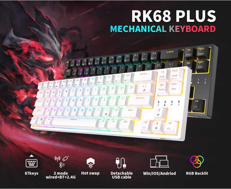 Kludge คีย์บอร์ดบลูทูธ Royal RK871ไร้สายขนาดเล็ก RK68PLUS/2.4ชาร์