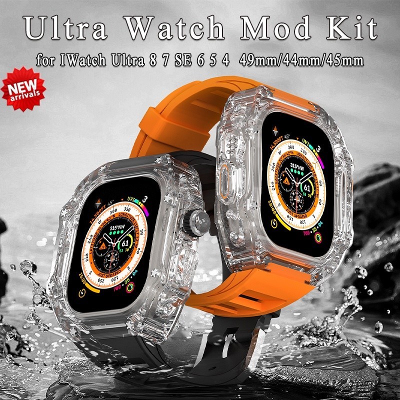 สายนาฬิกาข้อมือยาง แบบใส หรูหรา สําหรับ Apple Watch Ultra 49 มม. 8 7 45 มม. Iwatch Series 6 5 4 SE