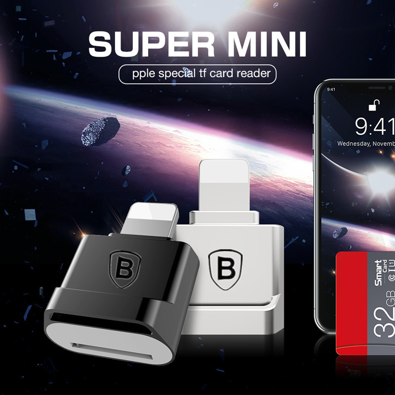 Baseus Mini Micro SD TF Card Reader อะแดปเตอร์ 8 Pin OTG เครื่องอ่านการ์ดหน่วยความจําสําหรับ iPhone
