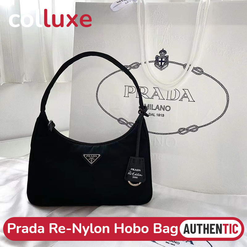 ♞,♘ของแท้ปราด้า Prada Re-Edition 2000 &amp; 2005 Re-Nylon Mini Bag Hobo Bag กระเป๋าสะพายไนลอนผู้หญิง กร