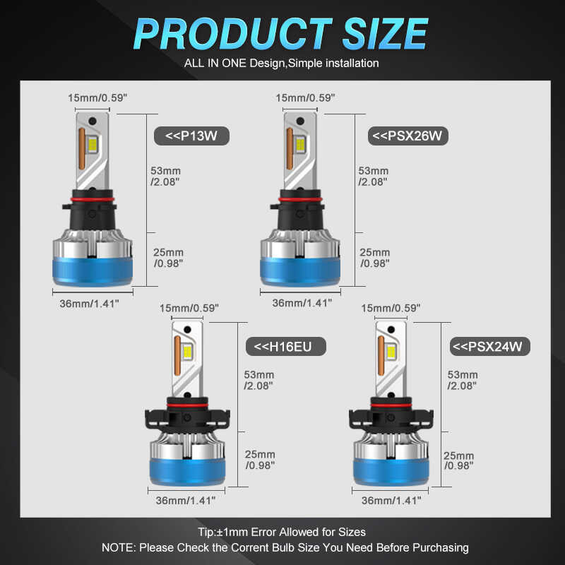 ❤ MAXGTRS 2X High Power 55W H7 H4 Hi/Lo Beam H27/880 H1 H3 H27/881 Psx26w P13w H16(Eu) Psx24w Can