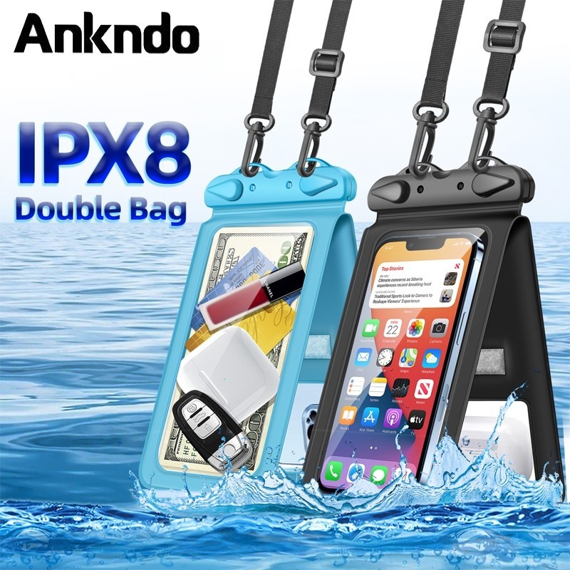 Ankndo 2 in 1 เคสโทรศัพท์มือถือ กันน้ํา IPX8 พร้อมสายคล้องคอ กันน้ํา สําหรับสระว่ายน้ํา ชายหาด