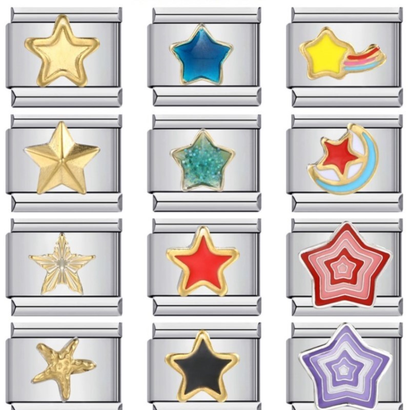 เทรนด์ใหม่แฟชั่น Y2k สีสัน Star Charm Links Fit 9 มม.สร้อยข้อมือสแตนเลสทํามือ DIY เครื่องประดับ