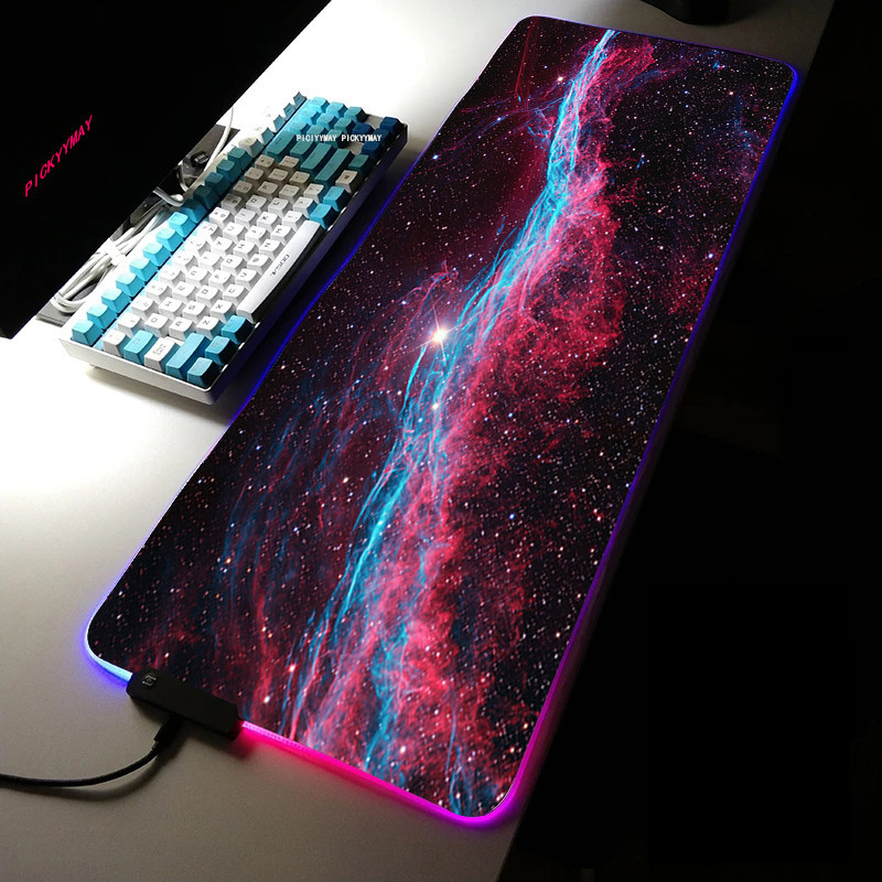 Space Gaming RGB แผ่นรองเมาส์ขนาดใหญ่ Home Mousepad Gamer Office Universe XXL LED แผ่นรองเม้าส์โต๊ะค