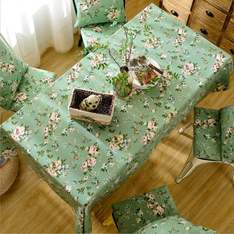 fresh pure Rural cotton American country solid color green small floral fabric tea table cloth