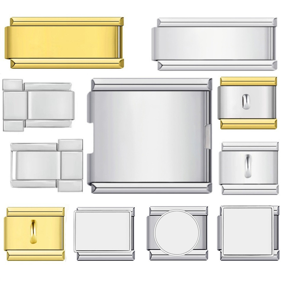 1pc Basic Multifunctional Italian Charm Link Charm กว้าง 9 มม.ลูกปัด Splicing สร้อยข้อมือสแตนเลสยืดหยุ่น DIY เครื่องประดับ