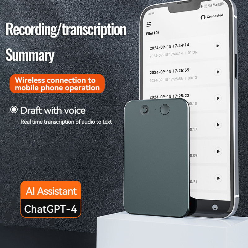 ใหม่ AI ChatGPT-4 App โทรศัพท์โทรเครื่องบันทึกเสียงแบบเรียลไทม์ Transcribe Sumarize 58Language Trans