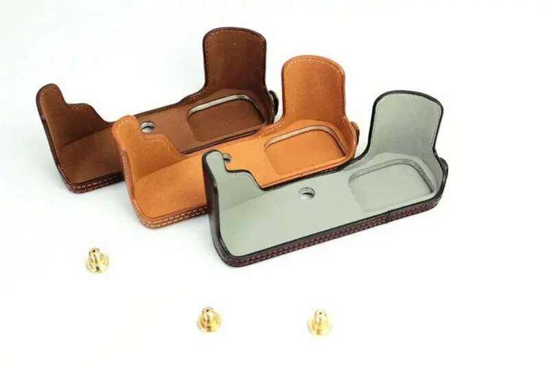 ❤️ ใหม่ของแท้หนัง Half Body กระเป๋ากล้องสําหรับ Olympus OMD Em5ii Em5 Mark II ฝาครอบด้านล่างเปิ