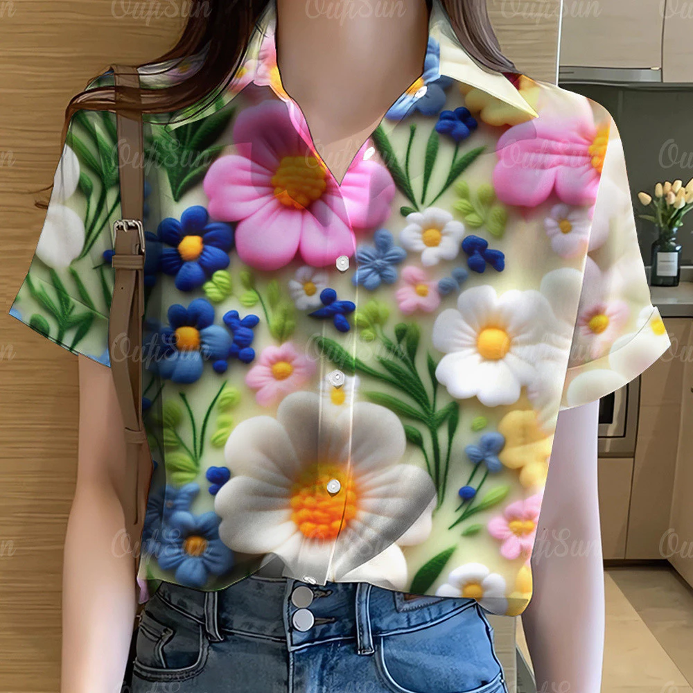 เสื้อลายดอกไม้ผู้หญิง แขนสั้น สไตล์ฮาวาย โอเวอร์ไซส์