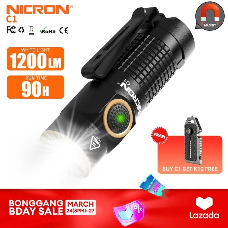 Flashlight C1 Nicron 1200lumens LED Torch Lamp 148meters long beam distance Mini 16340 Powerful Rec