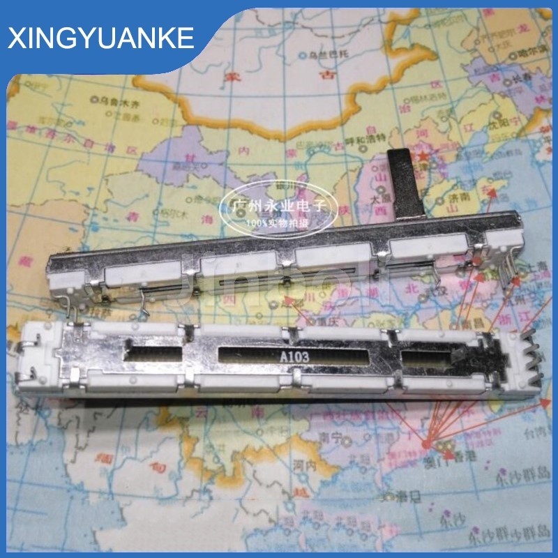 2PCS 75 มม.ตรงสไลด์ Potentiometer Resistor A103 10K Ohm Double 6Pins Mixer Fader A10K ความยาว 15 มม.