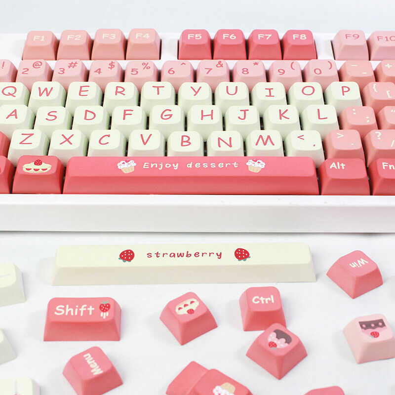 Ice 【Keycap Only】Strawberry Cream Keycaps 135 Keys XDA Profile PBT Five-Sided Sublimation For Che