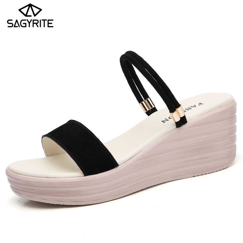 Women Wedge SAGYRITE Platform High Heels Sandals Elevator Shoes Height Increase Taller 6cm