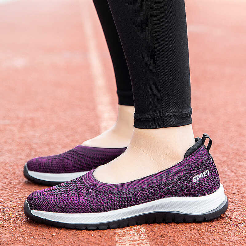 ❤ BT Healthy Elderly Forr Womem Flat Loafers Knitting Light Mother Shoes Kick Soft Shoe