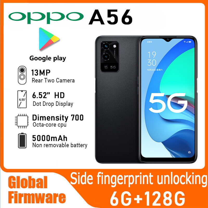 ในสต็อก OPPO A56 5G สมาร์ทโฟน Global firmware 6GB RAM 128GB ROM CPU ขนาด 700 6.52 นิ้ว 5000mAh Octa-