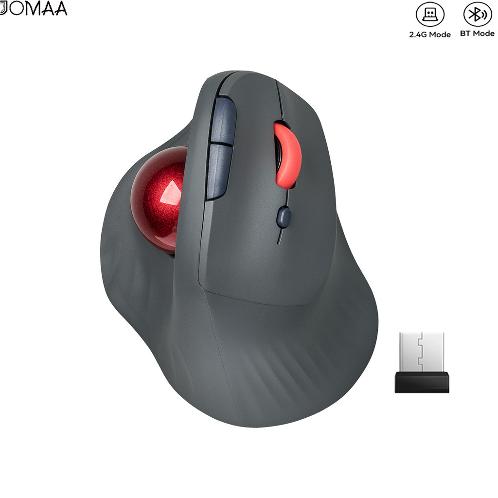 Jomaa Ergonomic Trackball Mouse ชาร์จบลูทูธ + 2.4G เมาส์ Rollerball ไร้สายสําหรับ Windows Mac iPad Slient คลิก