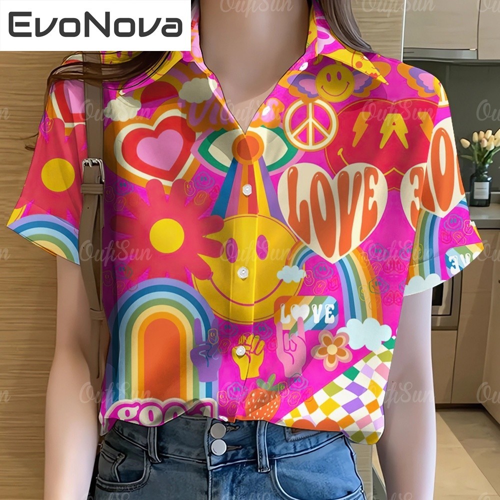 EvoNova เสื้อสงกรานต์2567เสื้อฮาวายผู้หญิงเสื้อแขนสั้นพิมพ์ลายปีใหม่ของผู้หญิงเสื้อผ้าผู้หญิงเข้ารูปพอดีตัว