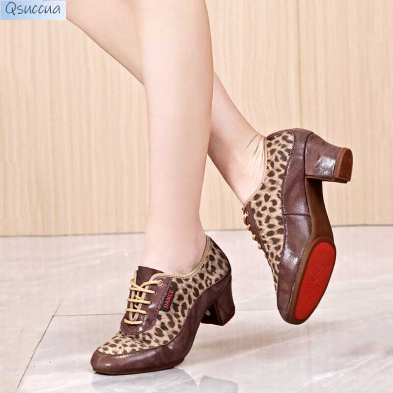 ❤ Leopard Leather Jazz Latin Salsa Ballroom Practice Women's Dance Shoes