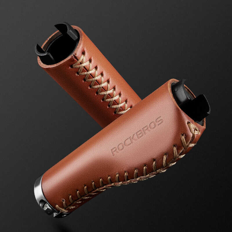 ❤ ROCKBROS Vintage Bicycle Handle Shockproof Classical Comfortabl Cowhidee MTB Handlebar Anti-Sli