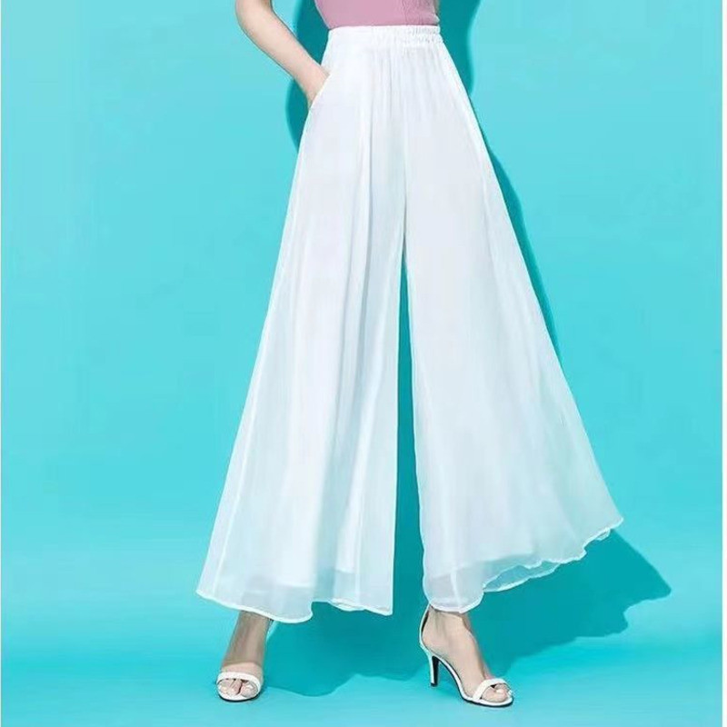 Skorts ผู้หญิงฤดูร้อนใหม่ผ้าไหมน้ําแข็งชีฟองเอวสูงบางกว้างขากว้างหลวม Drop ขนาดใหญ่ Cropped กางเกง - รูปที่ 3