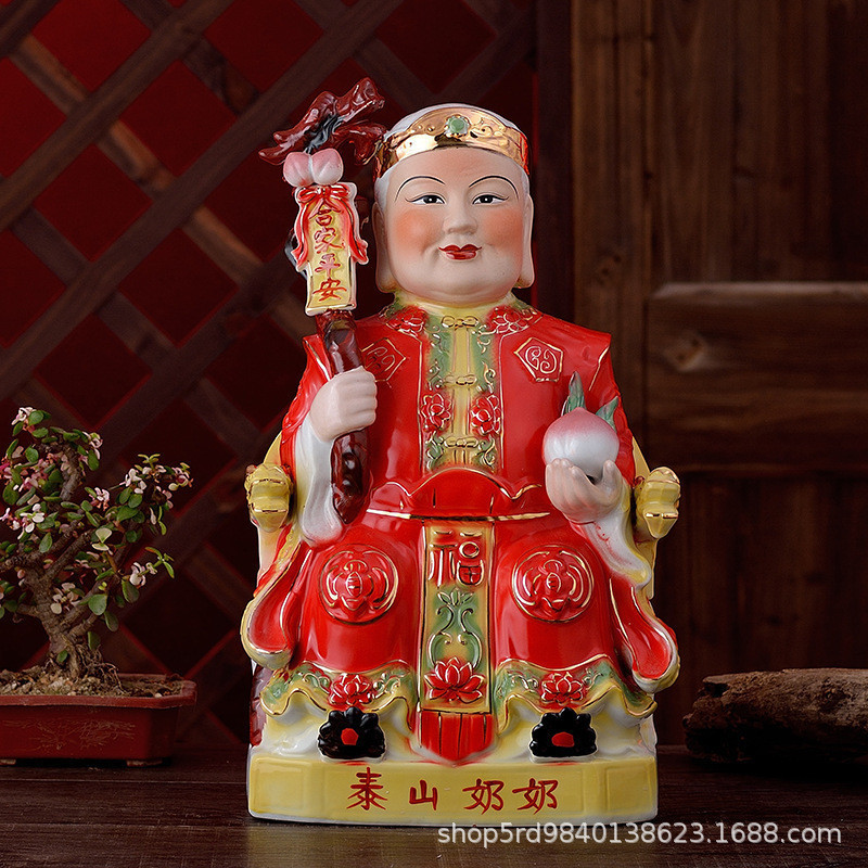Ceramic Mount Taishan Grandma Statue, Buddha Statue of Peace, household furnishings 16~24 inches