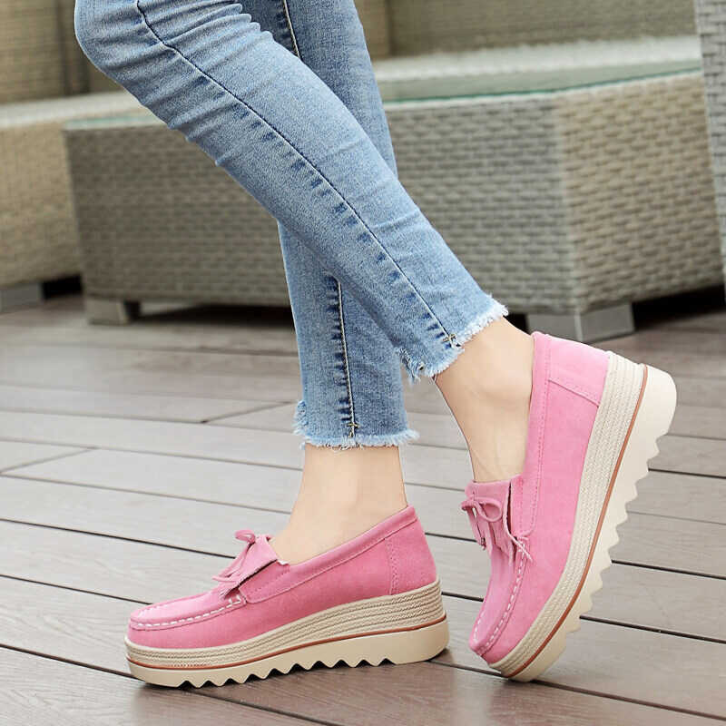 For VIWANA Wedge Sale Korean Style Flats Closed Wedges Platform Sneakers Slip On Leather Ladies Loa 