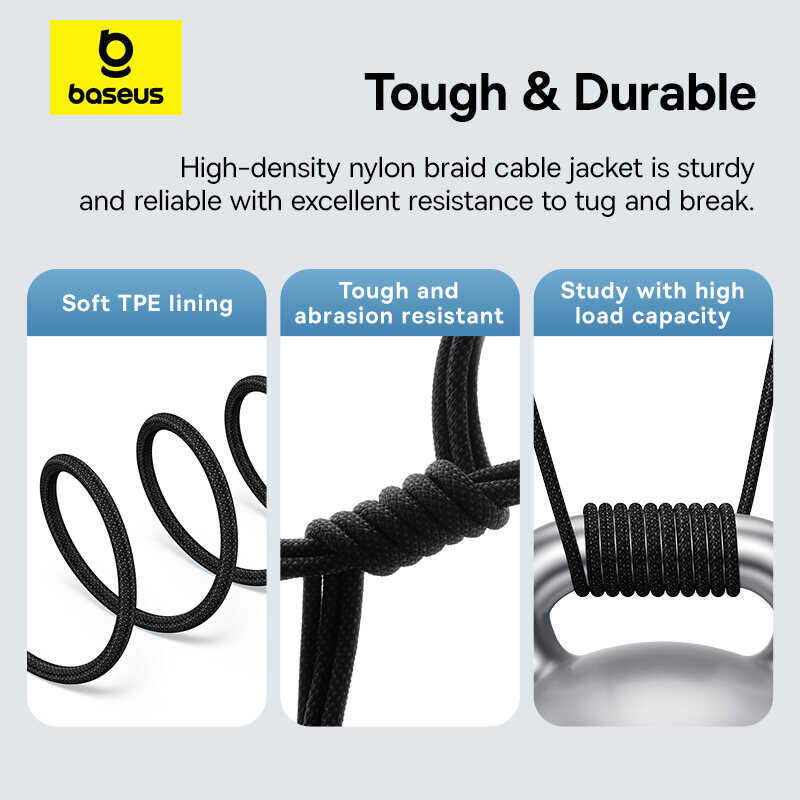 100W to Baseus Type Transparent Fast Charging High Current High-density Nylon Braid USB C Date Cabl 